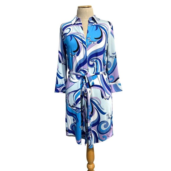 L'AGENCE  Womens Sz XS Addison Print Shirt Dress in Provence Blue/Lavender - Picture 2 of 14
